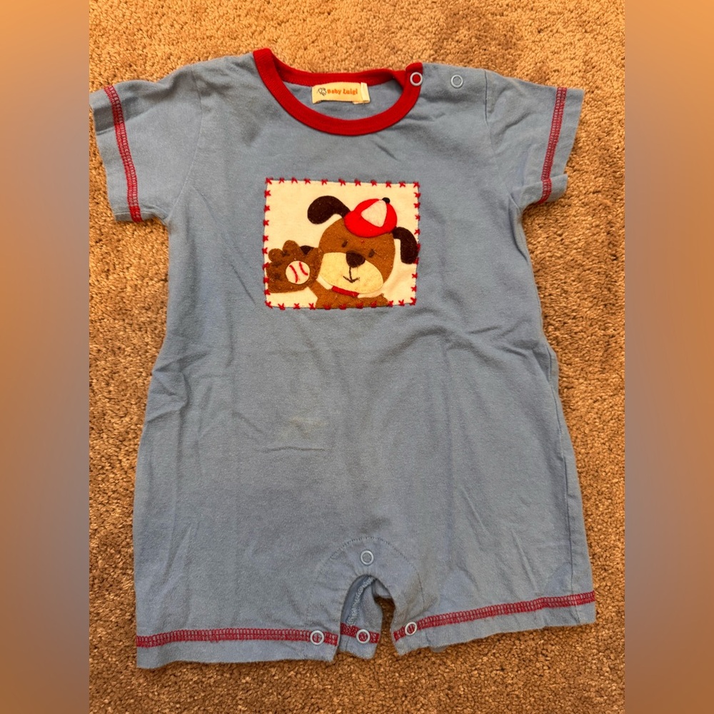 Short sleeve Baseball Dog appliqué romper